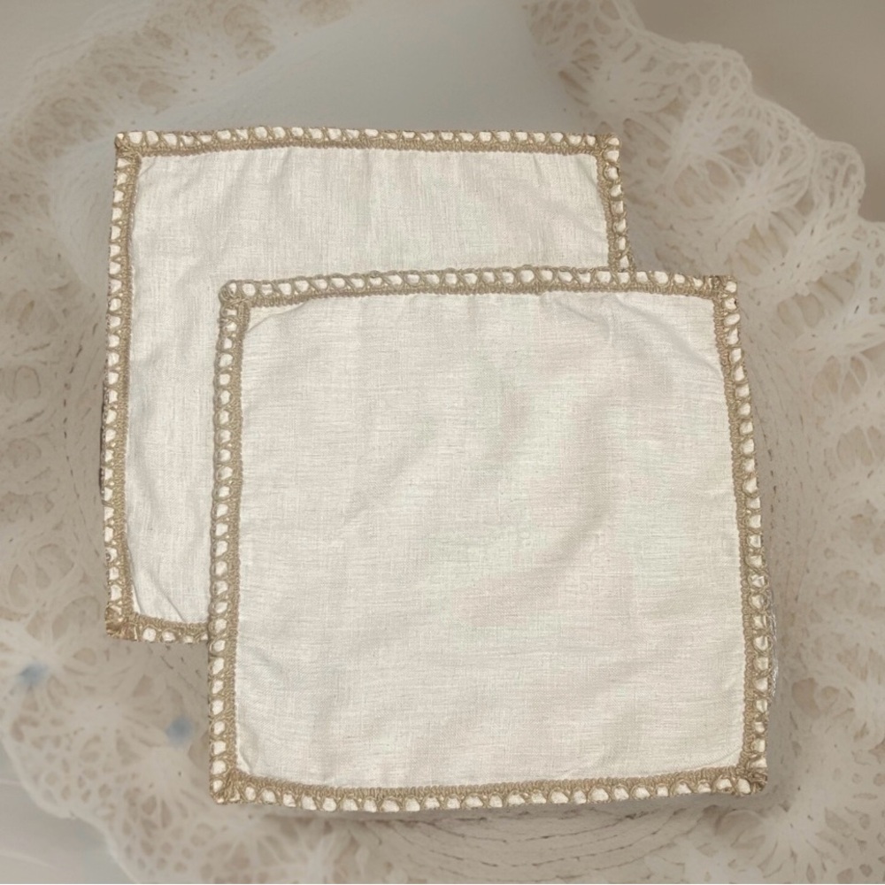 2 Phantoscope Square Pillow Covers Beige Burlap Trim Boho Cottagecore 19” NWOT